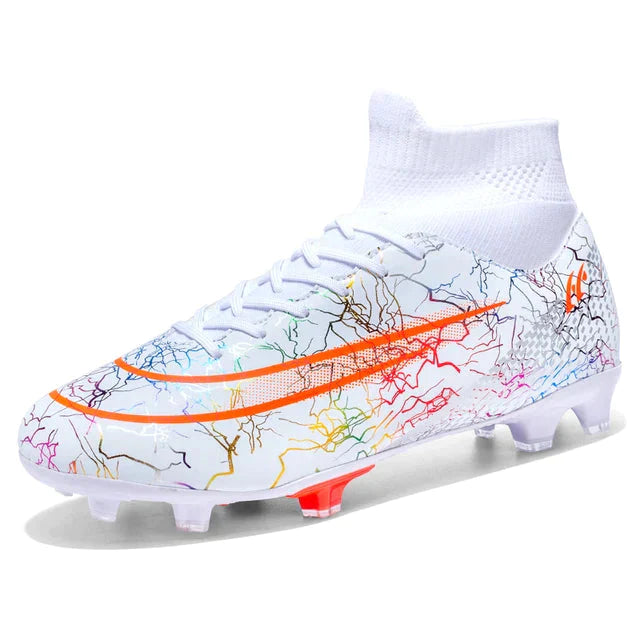 Cópia de Alta tornozelo masculino ag sola ao ar livre botas de futebol sapatos relvado chuteiras de futebol crianças feminino longos picos chuteira futebol tênis Importe Go 001-3022-C-White 35 