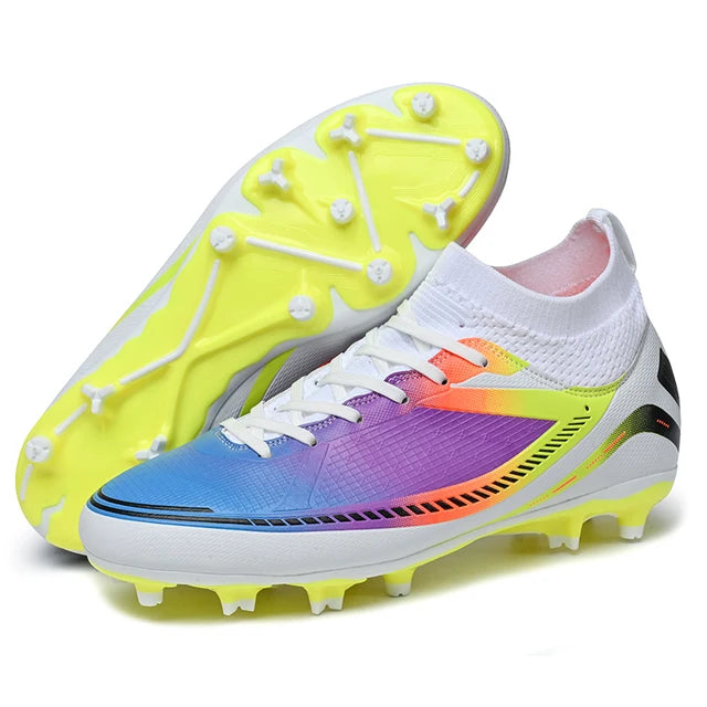 Homens Sapatos de Futebol Profissional, Chuteiras para Adultos, Grama, Botas de Futebol, Treino, Match, Turf, Futsal, Meninos, Meninas, Estudantes, Novo FutCarioca White Purple-FG 35 