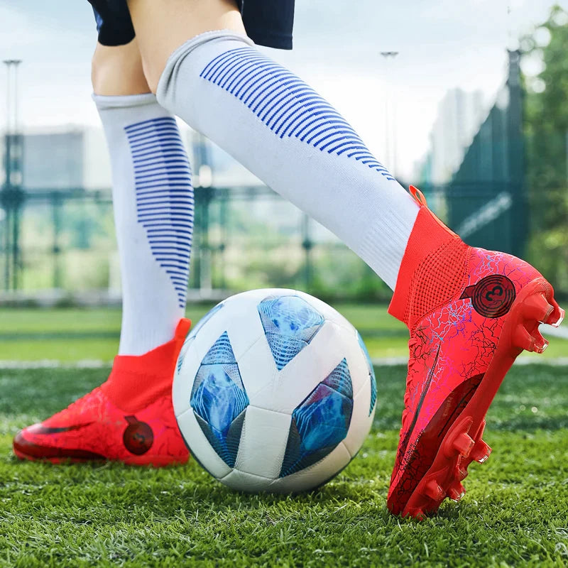 Sapatilhas de futebol masculinas de cano alto, botas de futebol antiderrapantes TF FG, sapatilhas infantis duráveis e respiráveis ao ar livre, de alta qualidade, novas Importe Go 