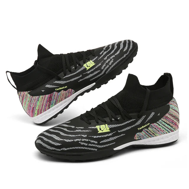 Sapatos de futebol indoor para homens, treinamento de grama para adultos, esporte ultraleve, antiderrapante, partida de futsal, relva interna, transporte da gota FutCarioca Black TF EUR-39 